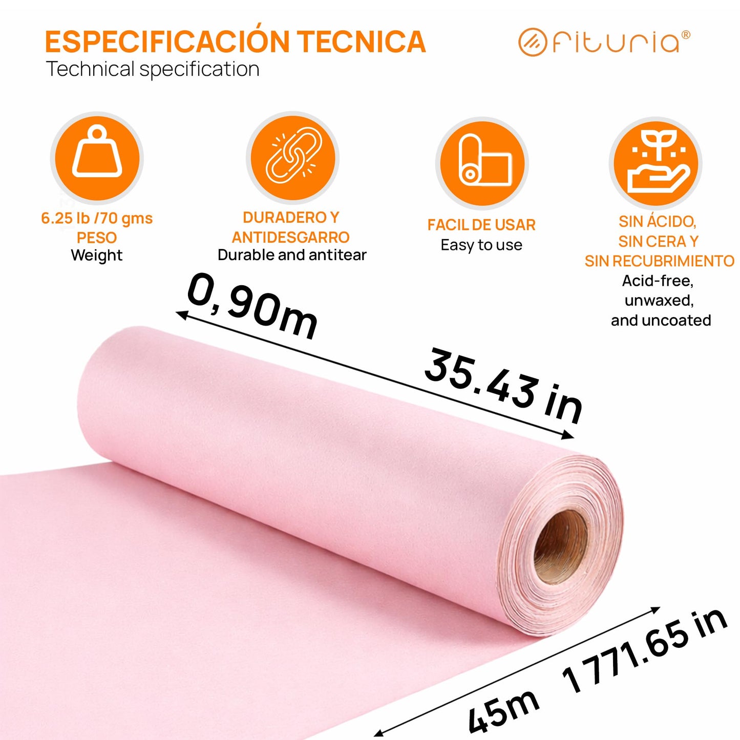 OFITURIA Kraft Paper Pink Pastel - Roll 0.90 × 45 m - 6 Rolls - Wrapping Paper and Packaging Paper - Craft Paper for DIY, Decoration and Sewing Patterns - Tear-Resistant and Easy to Cut - COM620-parent2