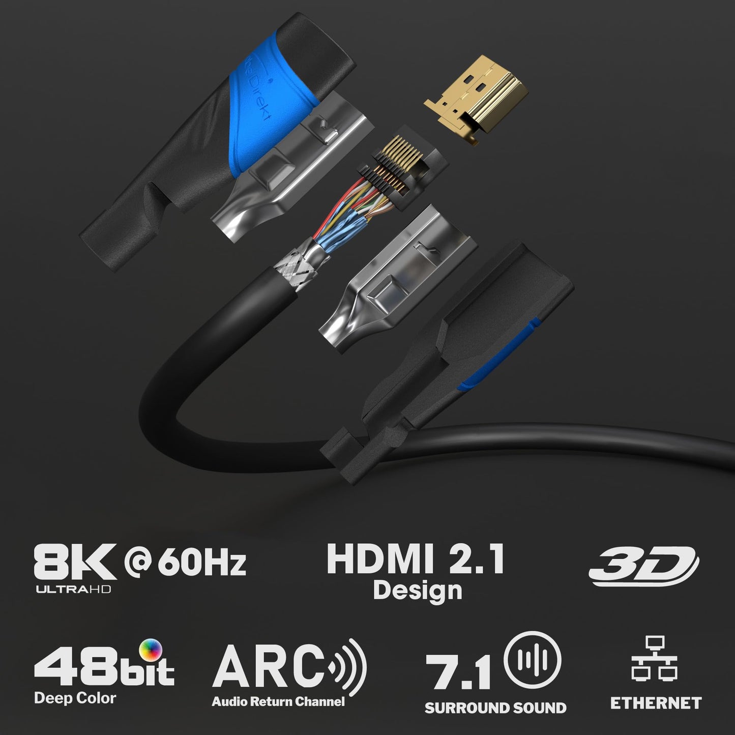 KabelDirekt - 8K & 4K HDMI cable - 10x 2m - Developed in Germany - For every HDMI cable setup (10K, 8K@60Hz & 4K@120Hz, High Speed HDMI with Ethernet, Blu-ray, PS5, Xbox Series, Switch) - 1397