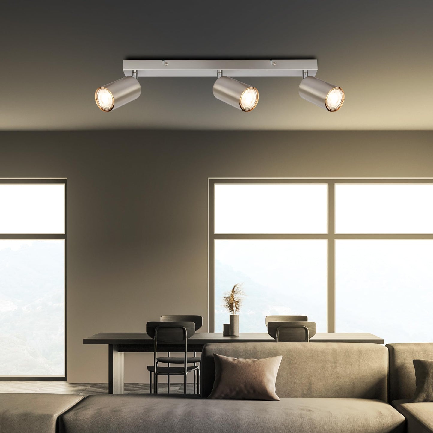 BRILONER - Ceiling lamp swiveling, GU10 socket, max. 9 W, ceiling light, lamp, living room lamp, bedroom lamp, kitchen lamp, ceiling spotlight, ceiling lighting, 44 cm, matt nickel - 2172032