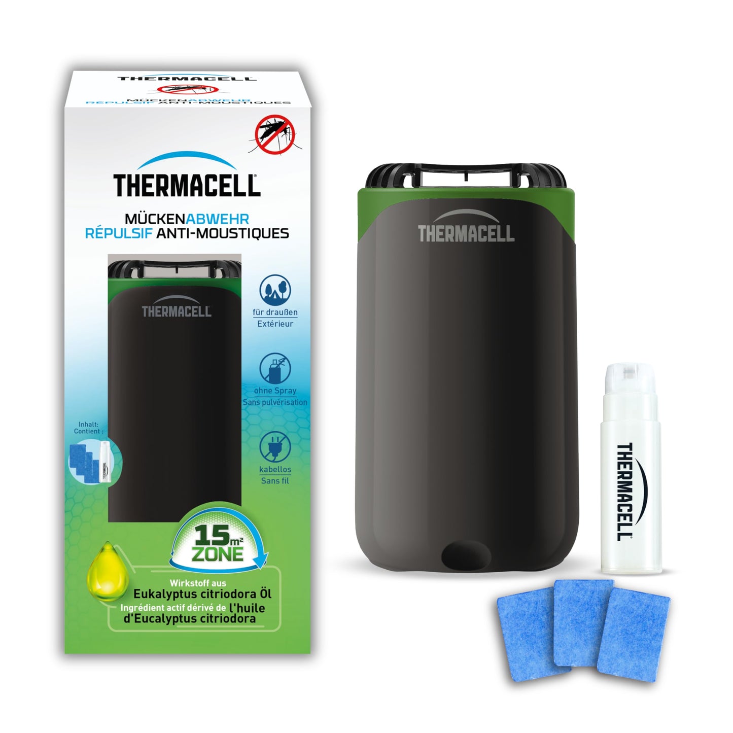Thermacell mosquito repellent Protect, innovative and decorative mosquito repellent standing device in a modern design, for garden, terrace and camping, black-green 1 piece - 86601982