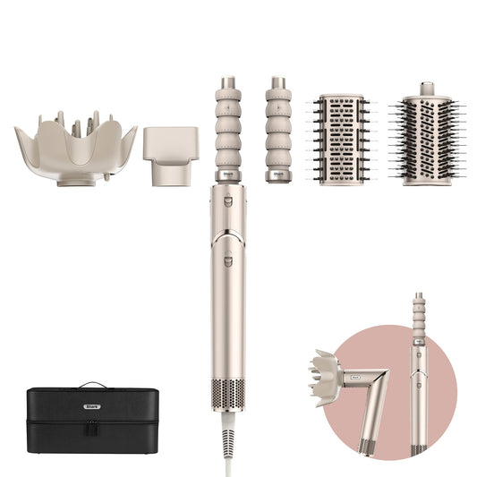 Shark FlexStyle 5-in-1 Air Styler & Hair Dryer, 1400W, Auto Wrap Curl Attachment, Paddle Brush, Oval Brush, Concentrator, Diffuser, Storage Case, No Heat Damage, Champagne HD446SLEU