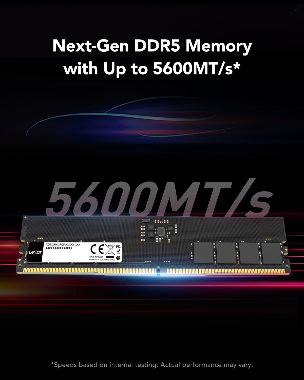Lexar UDIMM 32GB DDR5 RAM 5600MHz, 288pin DDR5 UDIMM Computer RAM, High Performance Gaming DRAM U-DIMM for PC Memory/Computer Memory, 1.1V, CL46-45-45-90 - LD5U32G56C46ST-BGS