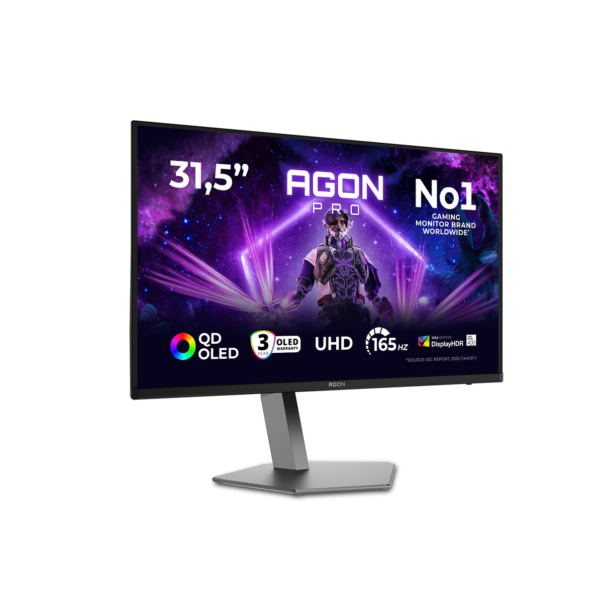 AOC AG326UD Monitor de gaming de 32 inch UHD cu Hub USB, 165Hz, panou QD-OLED, 0.03ms GtG, Adaptive Sync, HDR400 TrueBlack, G-Sync Comp., ajustare pe înălțime, difuzoare, (3840x2160 HDMI 2x 2.1 DP 1x 1.4) Negru