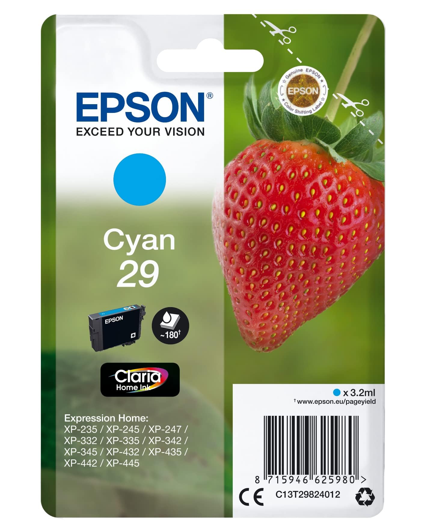 Epson 29 Strawberry Cyan Ink Cartridge (T2982)