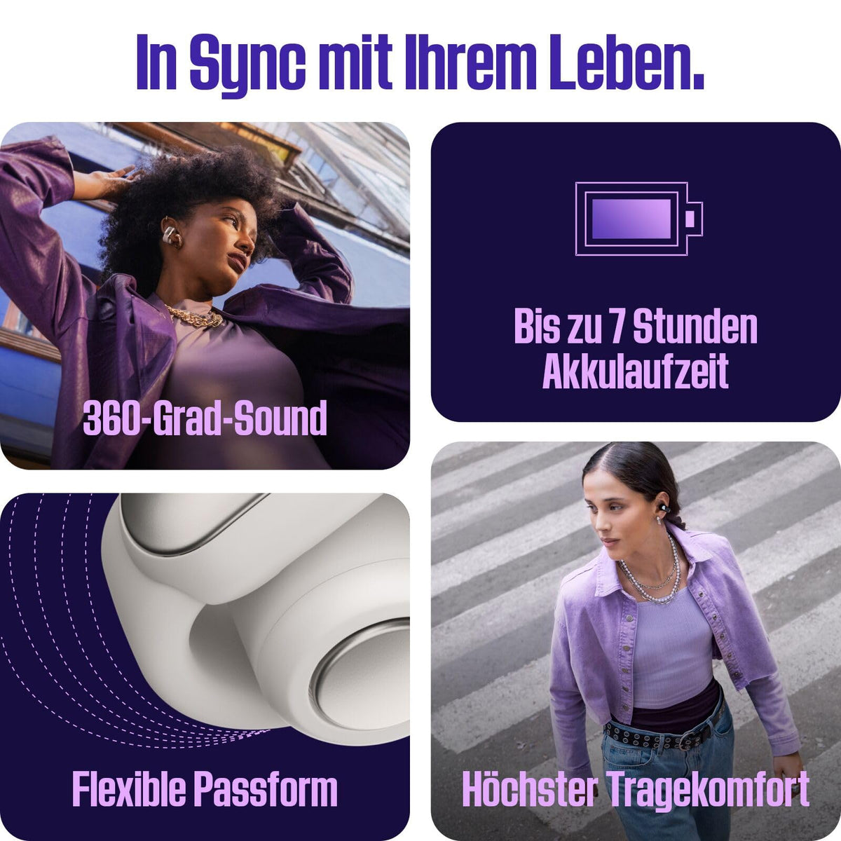 Bose Ultra Open Earbuds with Bluetooth and OpenAudio technology, Clip On headphones, wireless Open Ear Earbuds, immersive audio, up to 48 hours battery life, Dark Purple - Limited Edition - 881046-0200