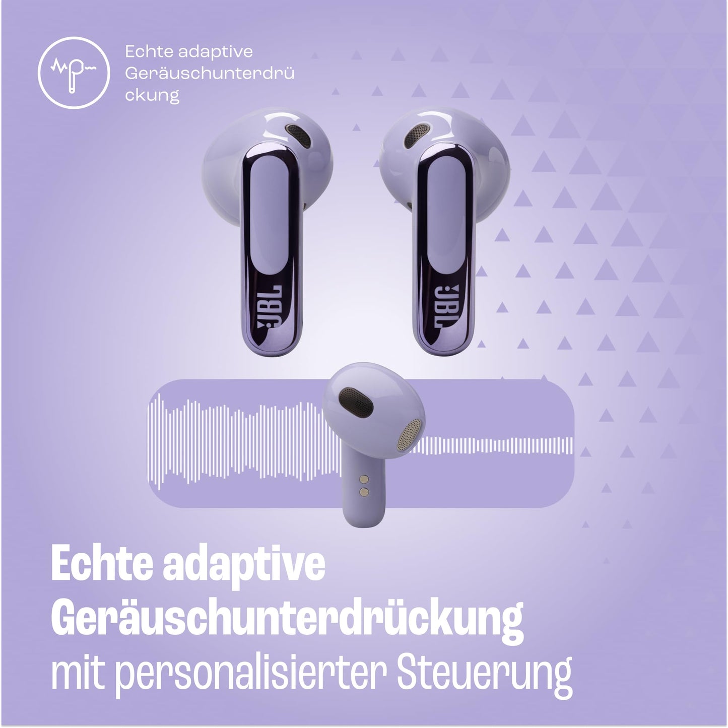 JBL Live Flex 3, wireless earbud headphones with Bluetooth, 50 hours of battery life, True Adaptive Noise Canceling and high-resolution JBL Signature Sound, IP54 waterproof, with earplugs, purple - JBLLIVEFLEX3PUR