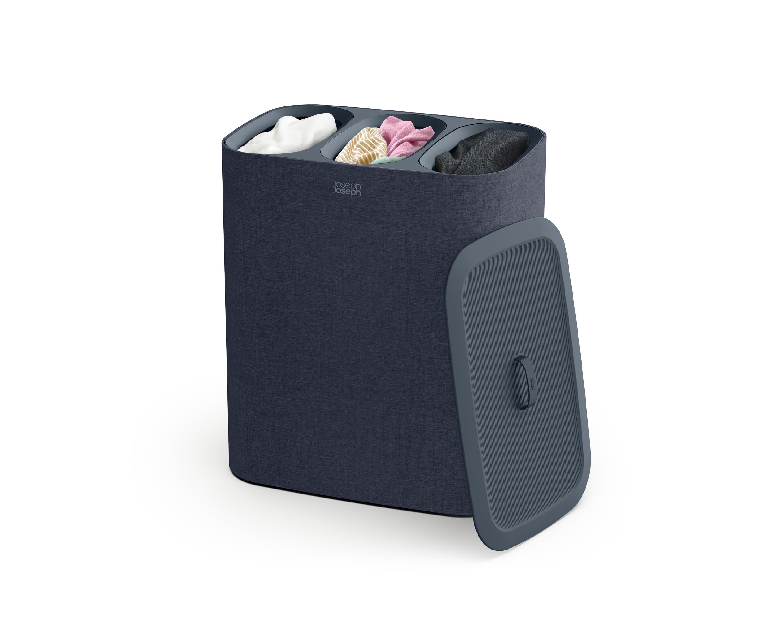 Joseph Joseph Tota - Trio 90 Liter Laundry Sorting Basket with Lid, 3 Removable Laundry Bags with Handles, Black - 50025