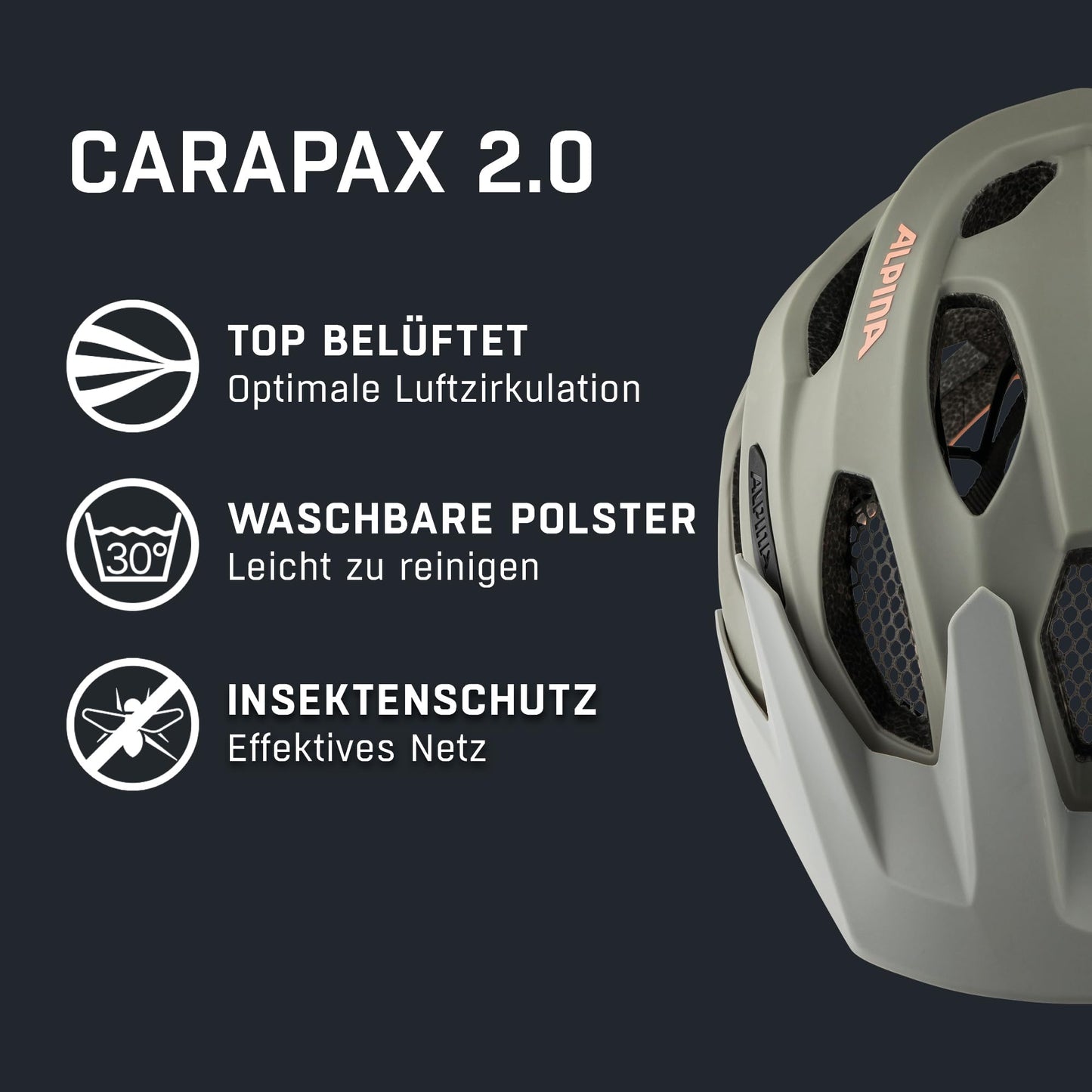 Alpina Carapax 2.0 MTB bicycle helmet, Moon-Grey-Peach matt, 57-62 cm - A9725323