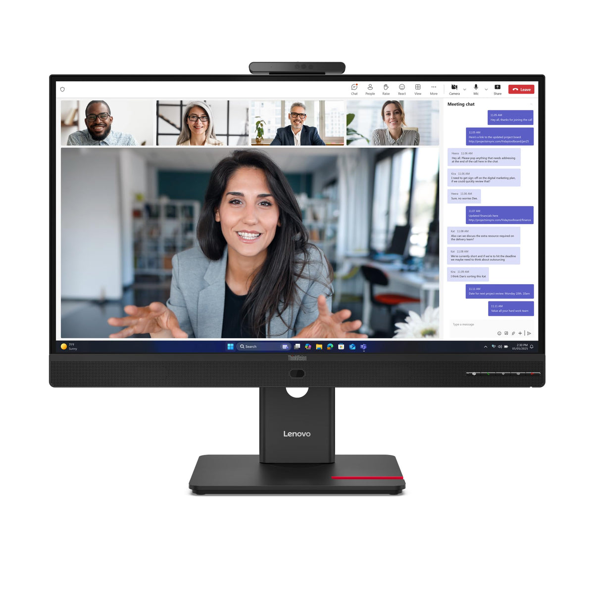 Lenovo ThinkVision T24-4v - Monitor LED - 1920 x 1080 Full HD (1080p) @ 120 Hz - IPS - 250 cd/m² - 1500:1 - 4 ms - HDMI, VGA, DisplayPort, USB-C - Difuzoare - Negru mat - 64B6MAT1EU