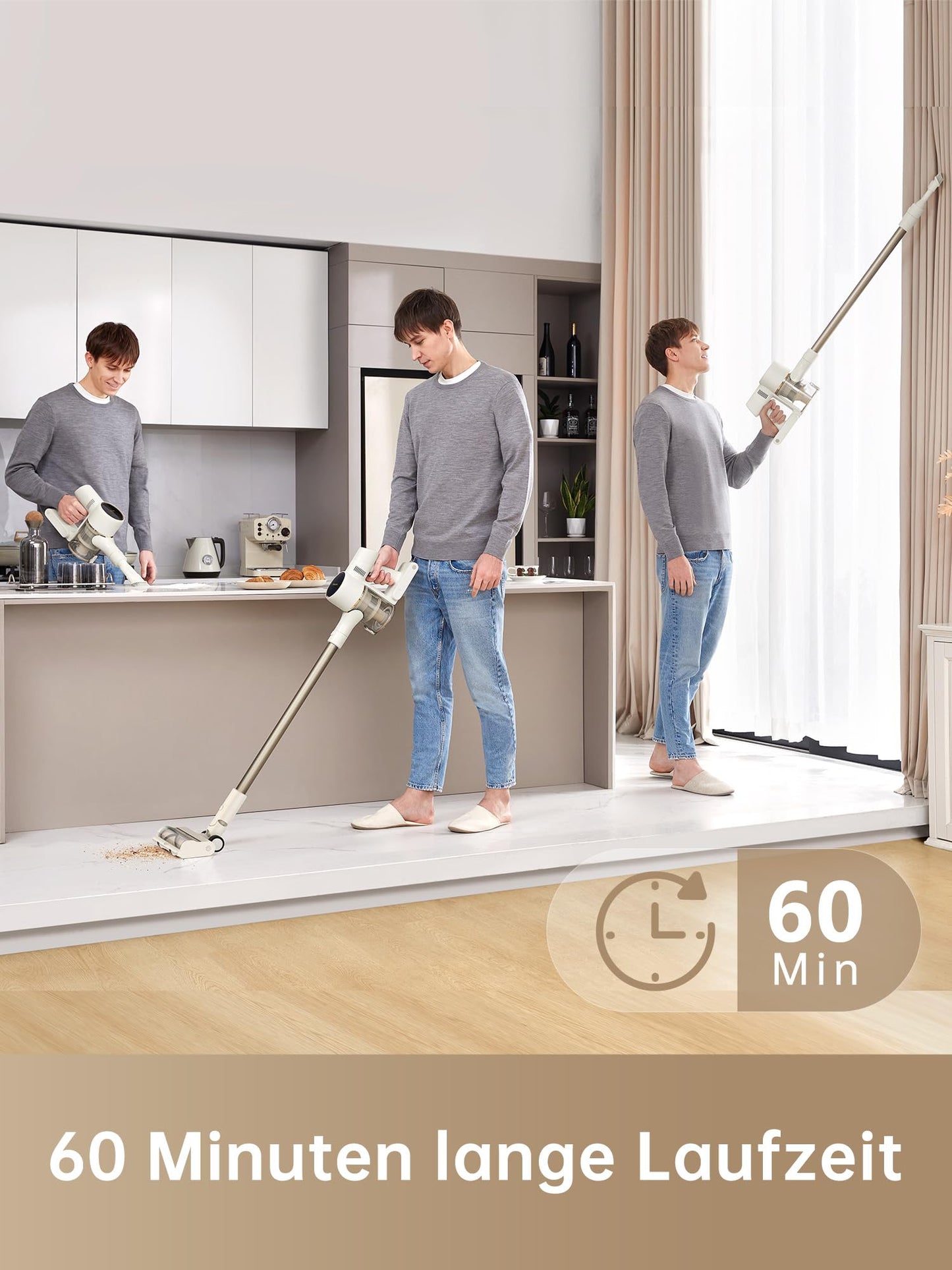 dreame R10 cordless vacuum cleaner, 20,000 PA / 120AW strong suction power, wireless vacuum cleaner, 60 min running time, brush for various surfaces with LED light, ideal for house cleaning, animal hair, carpets - VTV22B