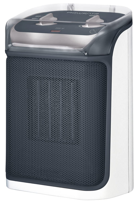 Rowenta SO9281 Mini Excel Aqua Keramik încălzitor | Protejat împotriva stropilor de apă | Puternic | Compact | Silențios cu doar 50dB(A) | Mâner de transport | 2000W |‎ 20.6 x 14.6 x 30.8cm | Gri/Alb - SO9281F0