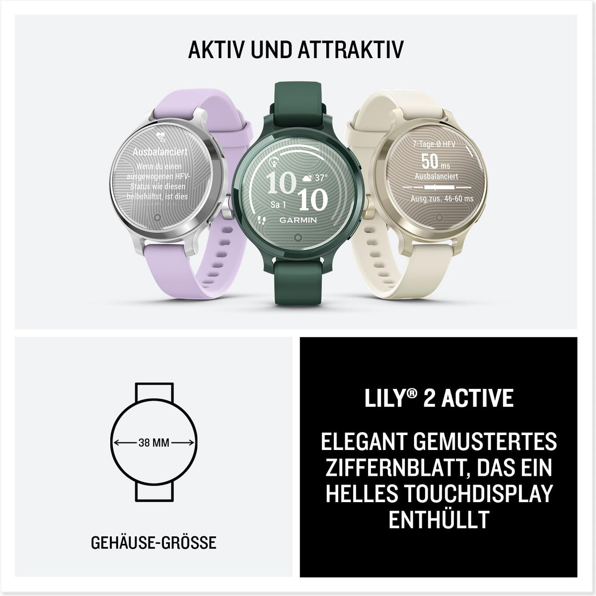 Garmin Lily 2 Active, 38 mm, GPS-Fashion-Smartwatch, Jaspisgrün - 010-02891-02