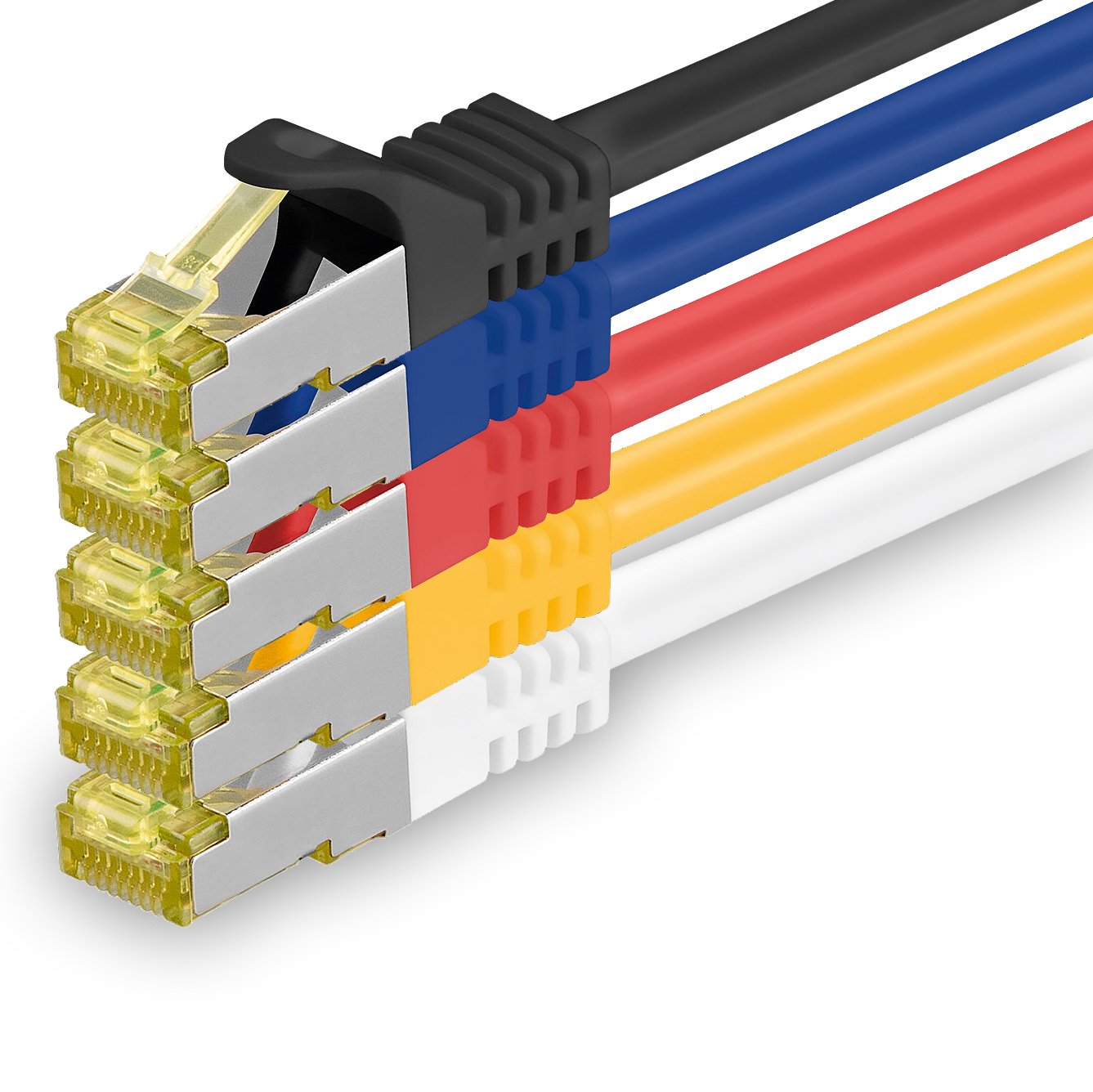 1aTTack.de Cat.7 network cable 5m 5 colors 5 pieces Cat7 Ethernet cable network LAN cable raw cable 10 Gb s SFTP PIMF LSZH set patch cable with Rj 45 plug Cat.6a - 4251073616100