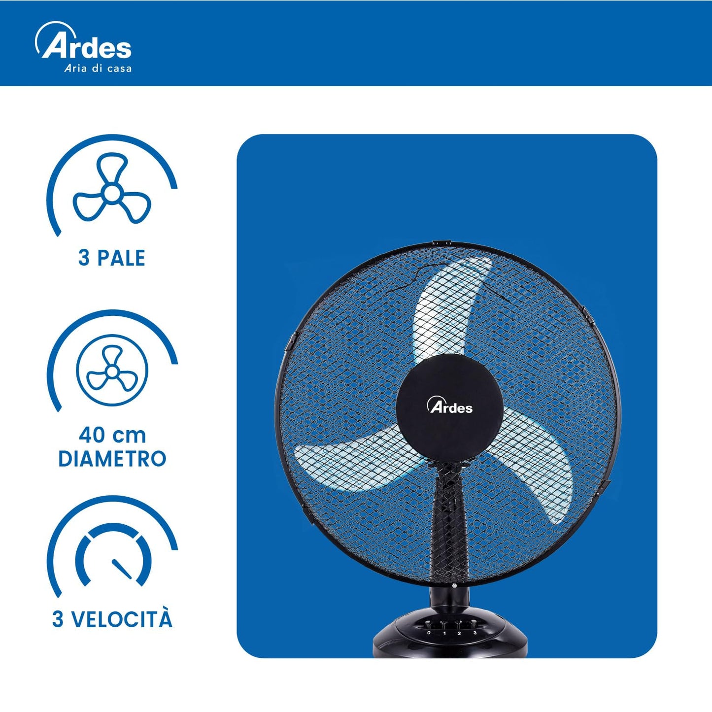 ARDES - Ardes table fan 40 cm model Penny, 3 blades, oscillating, with adjustable tilt angle, Ardes fan, 3 speed levels, quiet, AR5AM40