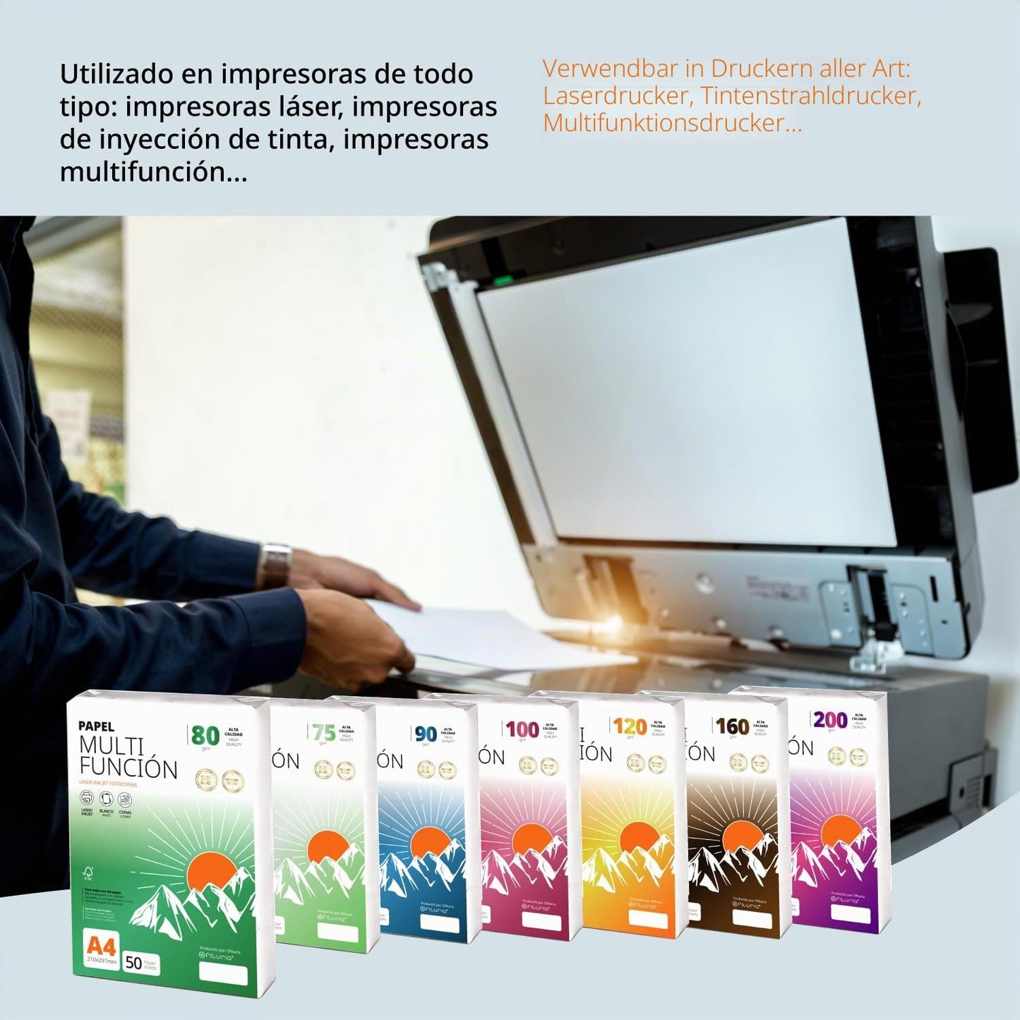 Ofituria Copy Paper A4 160g/m2 400 Sheets Multipurpose Paper for Laser and Inkjet Printers Copier Office Supplies School Supplies Pack of 400 Sheets 160g - COM0573