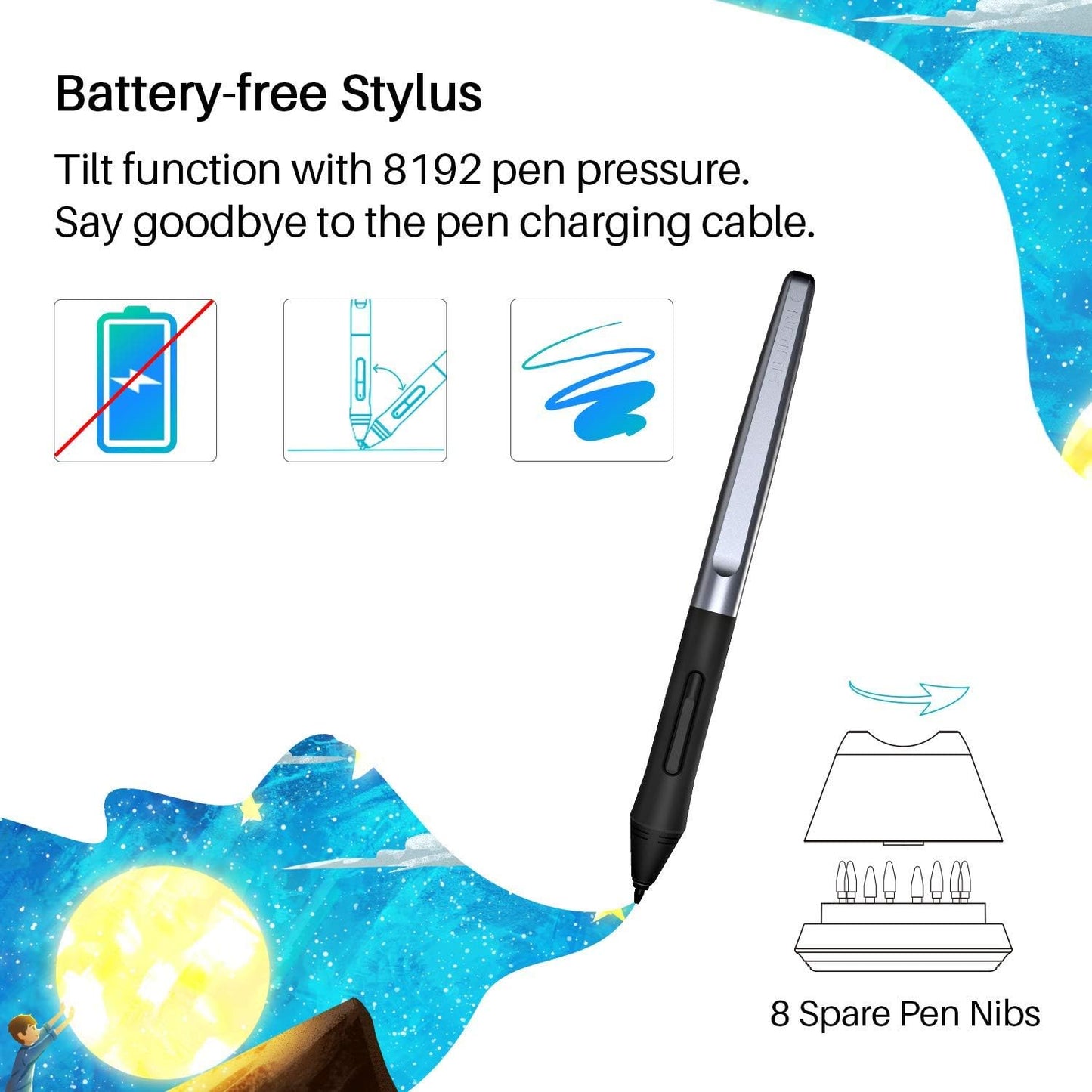 HUION Refurbished HS610 Battery-Free Graphics Tablet, 12+16 Programmable ExpressKeys, 8192 Levels, 5080LPI with ±60° Tilt Function Supports Windows/MacOS/Android (Refurbished)