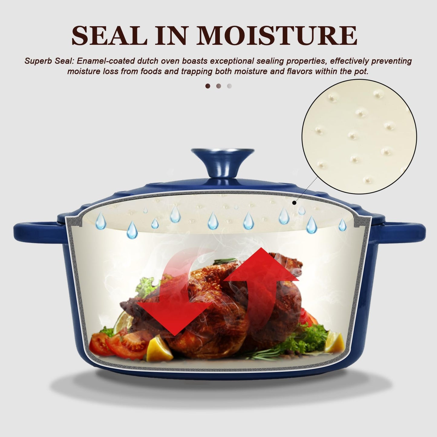 Overmont roasting pan enamel cast iron pot - casserole 24cm oven-safe - with lid and cookbook - for kitchen baking stewing roasting indigo blue - 24CM-Enamel-Indigo