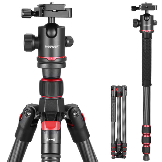 NEEWER 68"/172cm Carbon Tripod Monopod with Center Column, 360° Panorama Ball Head, Arca Type QR Plate, Bag, Compact Lightweight Carbon Fiber Travel Tripod Max Load 26.5lb/12kg, N55C - 10081590@@##1