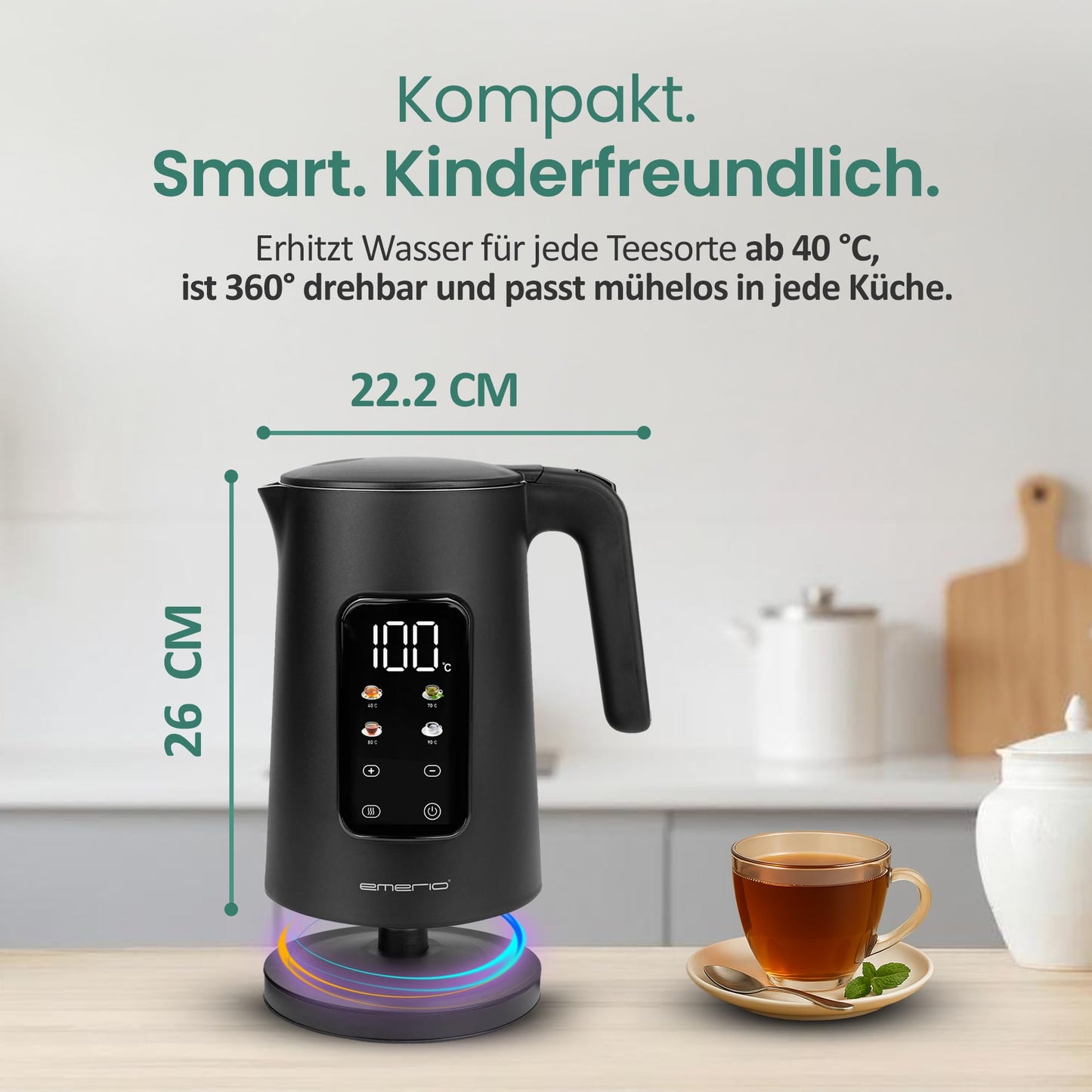 EMERIO kettle stainless steel 1.7L - insulated double wall - temperature selection 40-100°C in 5°C steps - digital display with tea & keep warm function - 2200W - auto-off | WK‑132229 - WK-132229