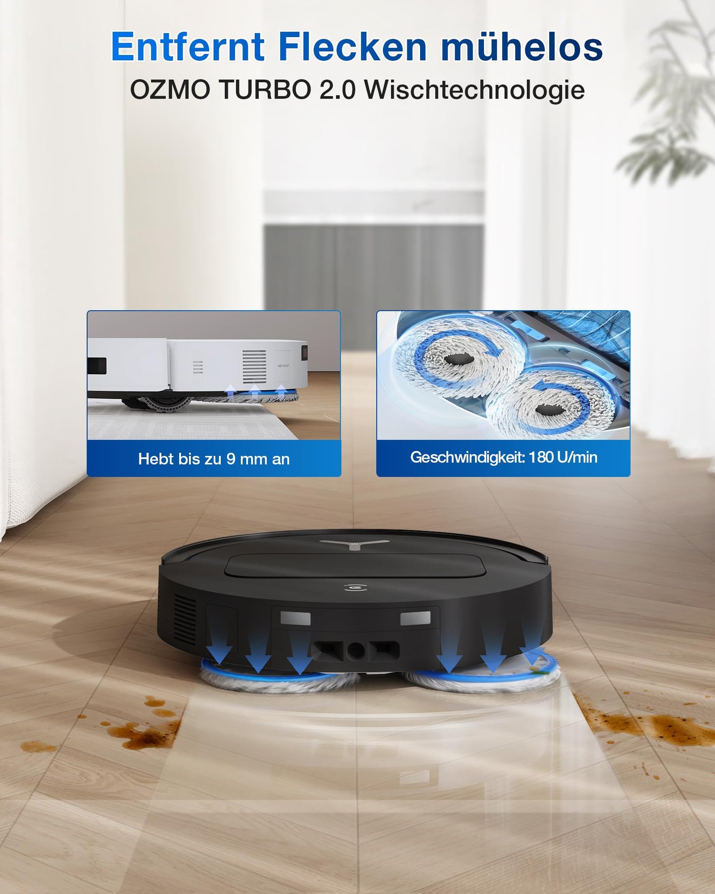 ECOVACS DEEBOT T50 Omni Gen2 robot vacuum cleaner with wiping function, 21,000 Pa, extendable side brush and mop, ZeroTangle 2.0, mop wash with 75°C hot water, all-in-one station, 81 mm, silver black