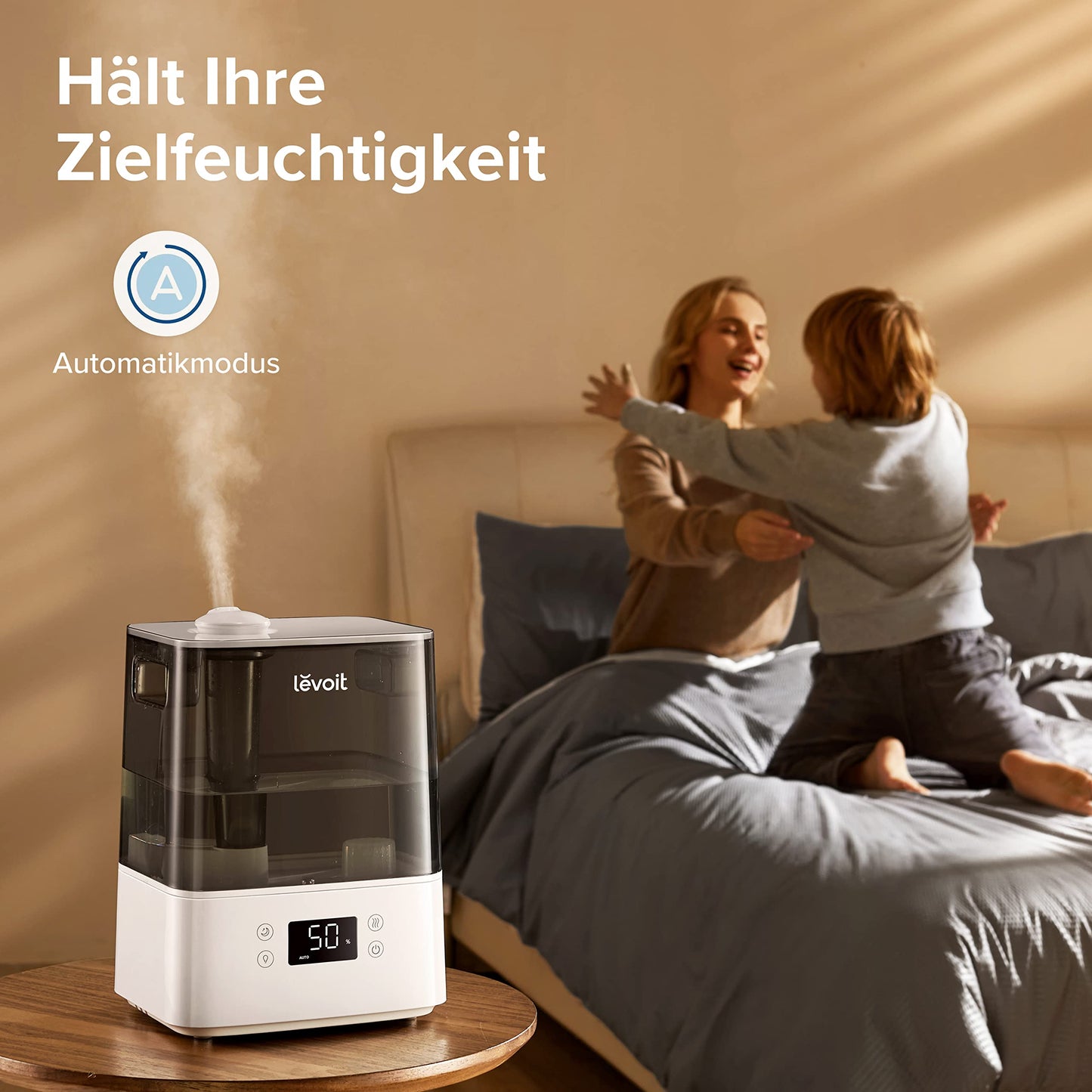 Levoit Smart humidifier for large rooms, top-fill humidifier, with APP & Alexa control, up to 47m², quiet room humidifier for bedrooms, children's rooms, plants, auto shut-off, 6 L, gray - Classic