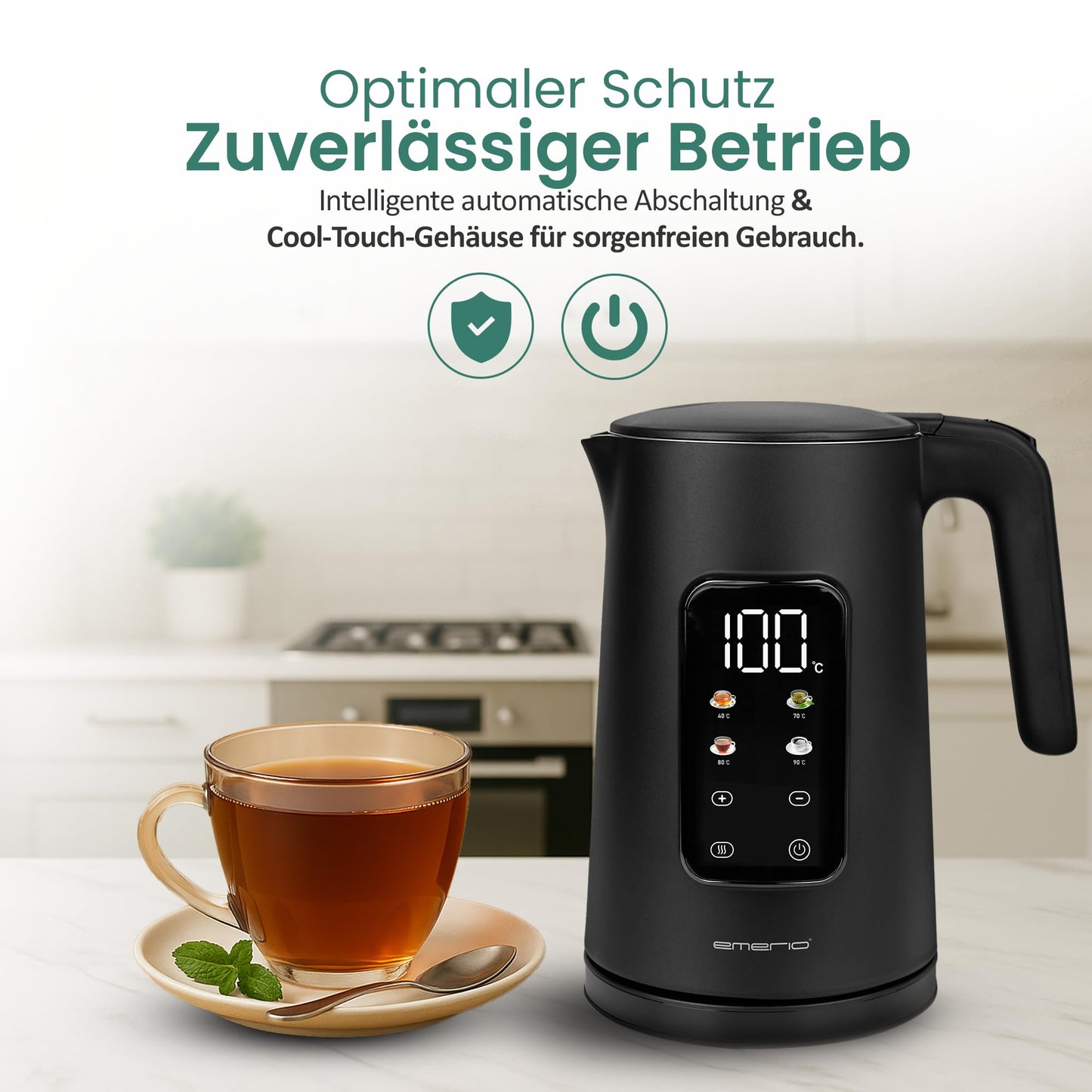 EMERIO kettle stainless steel 1.7L - insulated double wall - temperature selection 40-100°C in 5°C steps - digital display with tea & keep warm function - 2200W - auto-off | WK‑132229 - WK-132229