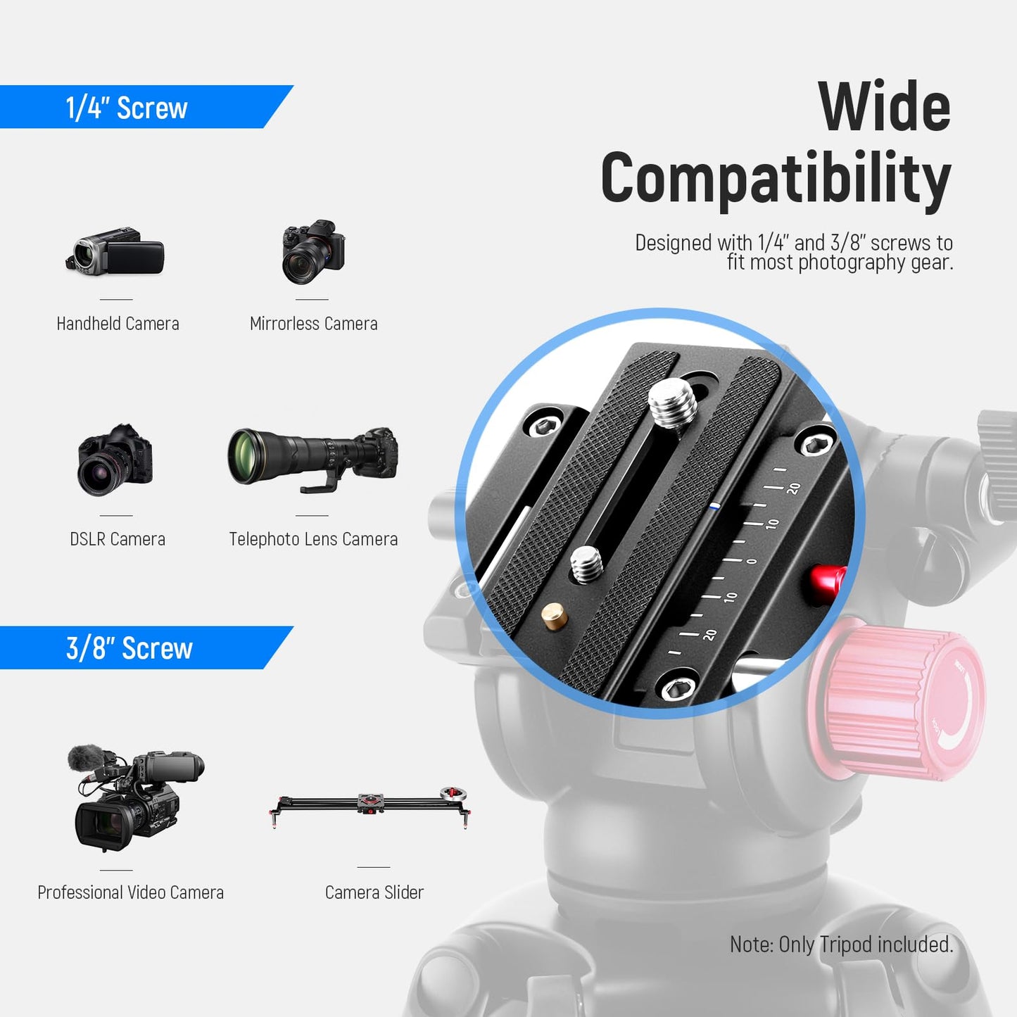 NEEWER 200cm video tripod, robust camera tripod made of aluminum alloy with 360° fluid head, quick release plate compatible with Canon Nikon Sony and other DSLR camera camcorders, 8kg load capacity - TP-M200