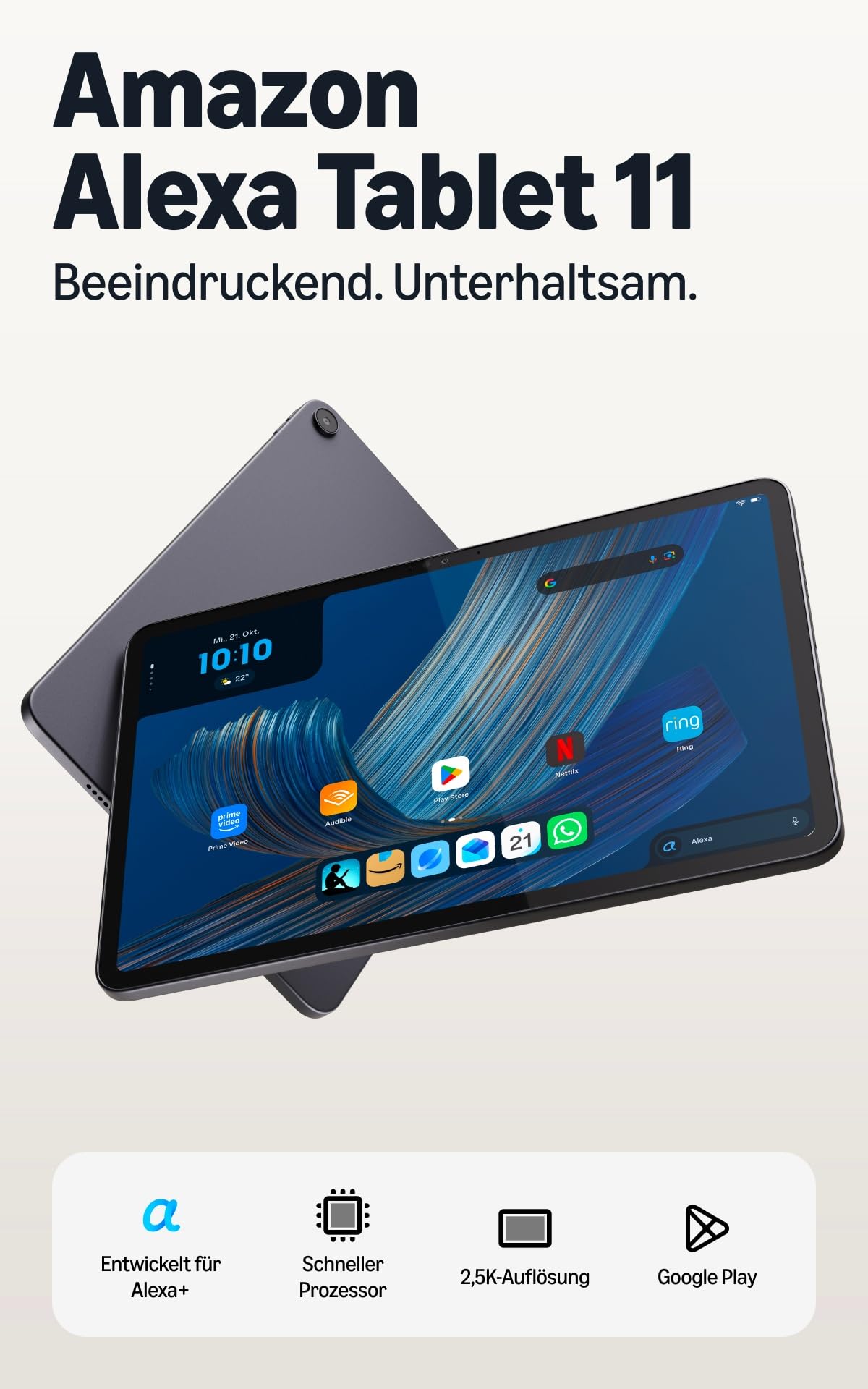 Noul tablet Amazon Alexa 11, 8 GB RAM, 64 GB, display strălucitor de 11 inch cu 2,5K, baterie pentru întreaga zi, cu Google Play, dezvoltat pentru Alexa+, culoare grafit - TR24E7