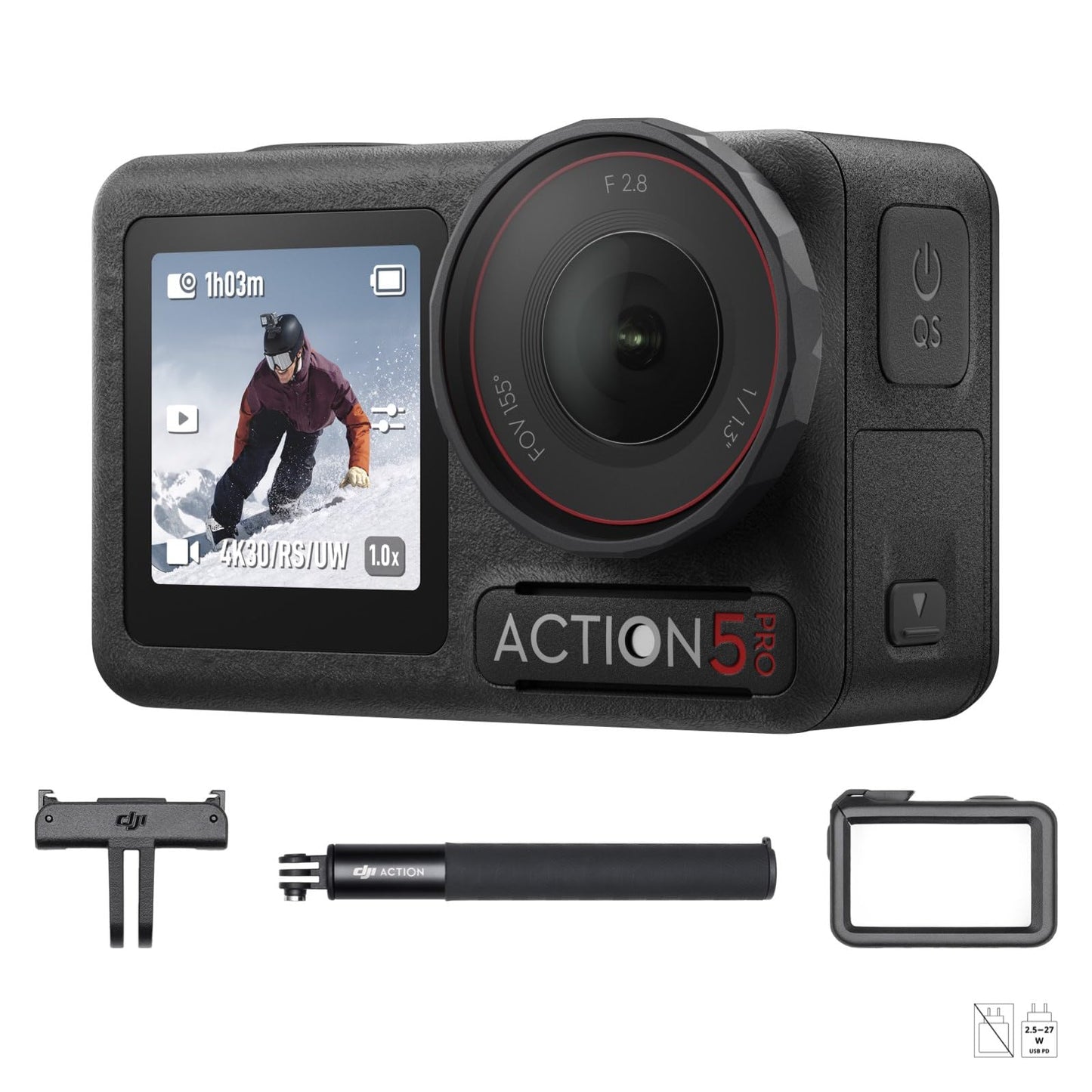 DJI Osmo Action 5 Pro Skiing Combo, 4K action camera ideal for skiers with 4 hours of extended battery life, -20 °C cold-resistant, stabilization, 32x slow motion, with 1.5m extension rod kit