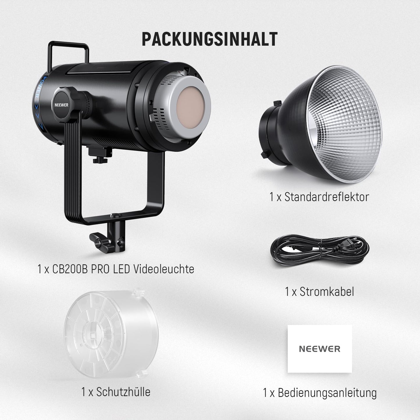 NEEWER 210W COB LED video light with 2.4 G/APP control, 2700K-6500K two-color continuous light power for studio photography with Bowens mount, 90000Lux/1m, CRI/TLCI97+, GM ±50, CB200B PRO