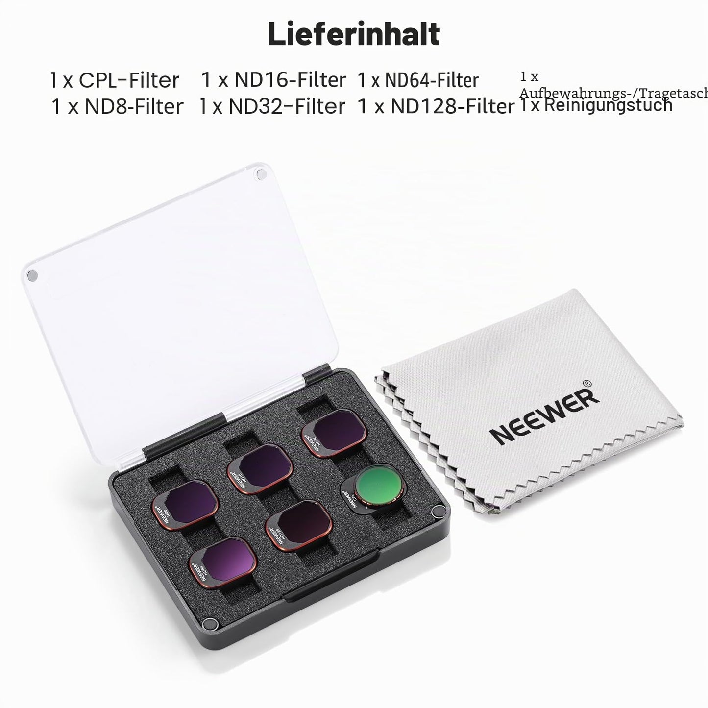 NEEWER ND&CPL clip-on filter set compatible with DJI Mini 4 Pro, 6 pieces polarizing filters and gray filters ND8 ND16 ND32 ND64 ND128 with ultra-thin frame drone lens accessories, coated HD glass - 10104292
