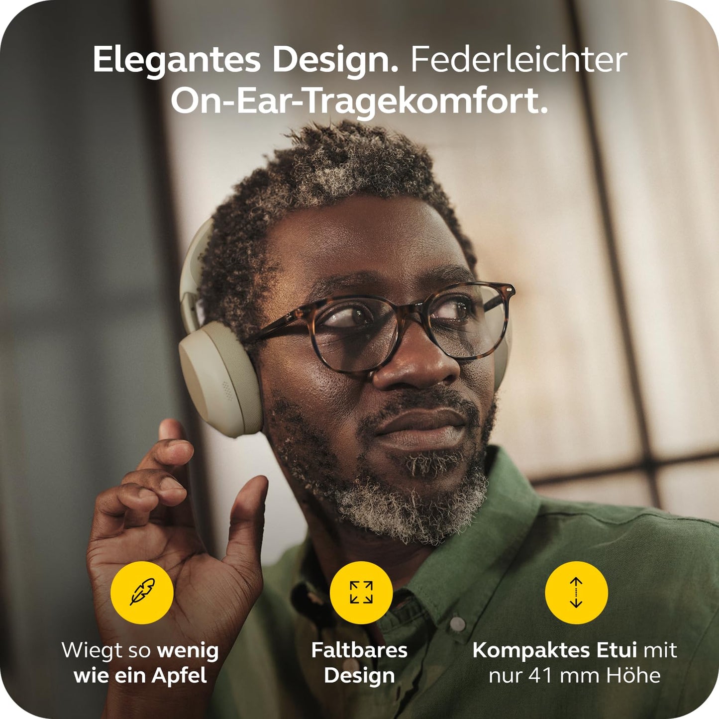 Jabra Evolve3 75 on-ear Bluetooth headset wireless with microphone for office, USB-C, AI voice call, advanced active noise cancellation, 22h battery, MS Teams certified, warm gray - 37599-999-898