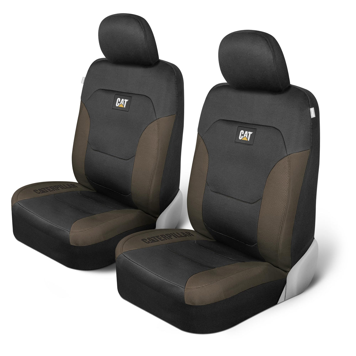CAT® Flexfit™ seat covers for cars, trucks, and SUVs, front seat covers, airbag-compatible, interior covers, car accessories, 2-piece set, black/beige - CASC2274