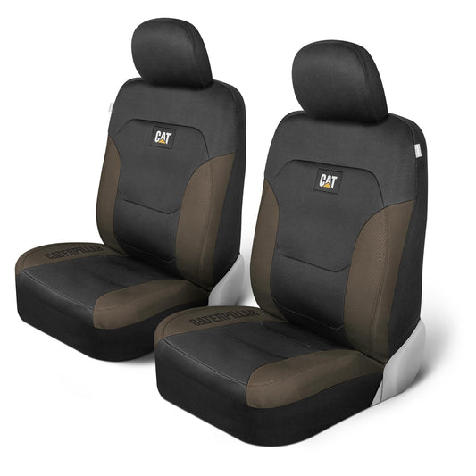 CAT® Flexfit™ seat covers for cars, trucks, and SUVs, front seat covers, airbag-compatible, interior covers, car accessories, 2-piece set, black/beige - CASC2274