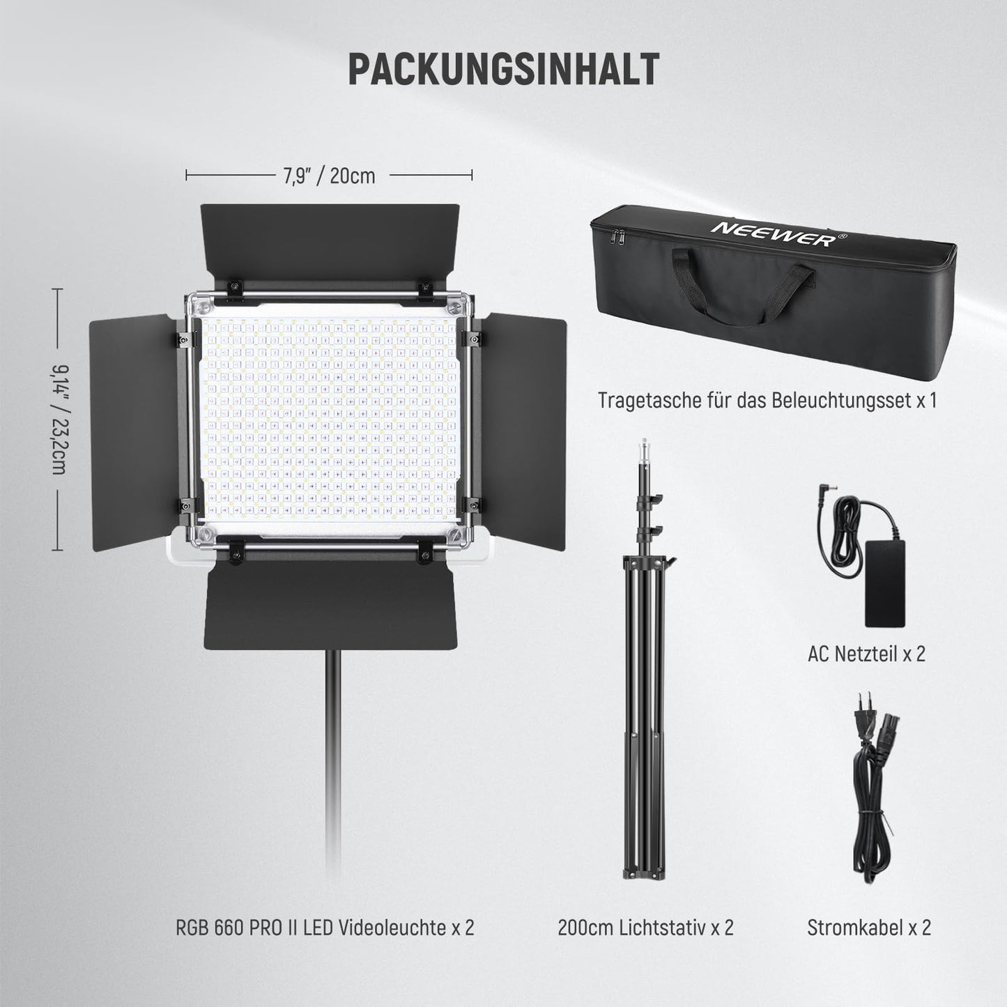 NEEWER 2X Improved 660 PRO II 50W RGB LED Video Light Panel Set Tripod Stand with App Control Video Light 360° Full Color Video Photo Light/CRI97+/3200K~5600K Studio Continuous Light Photography Film - RGB660