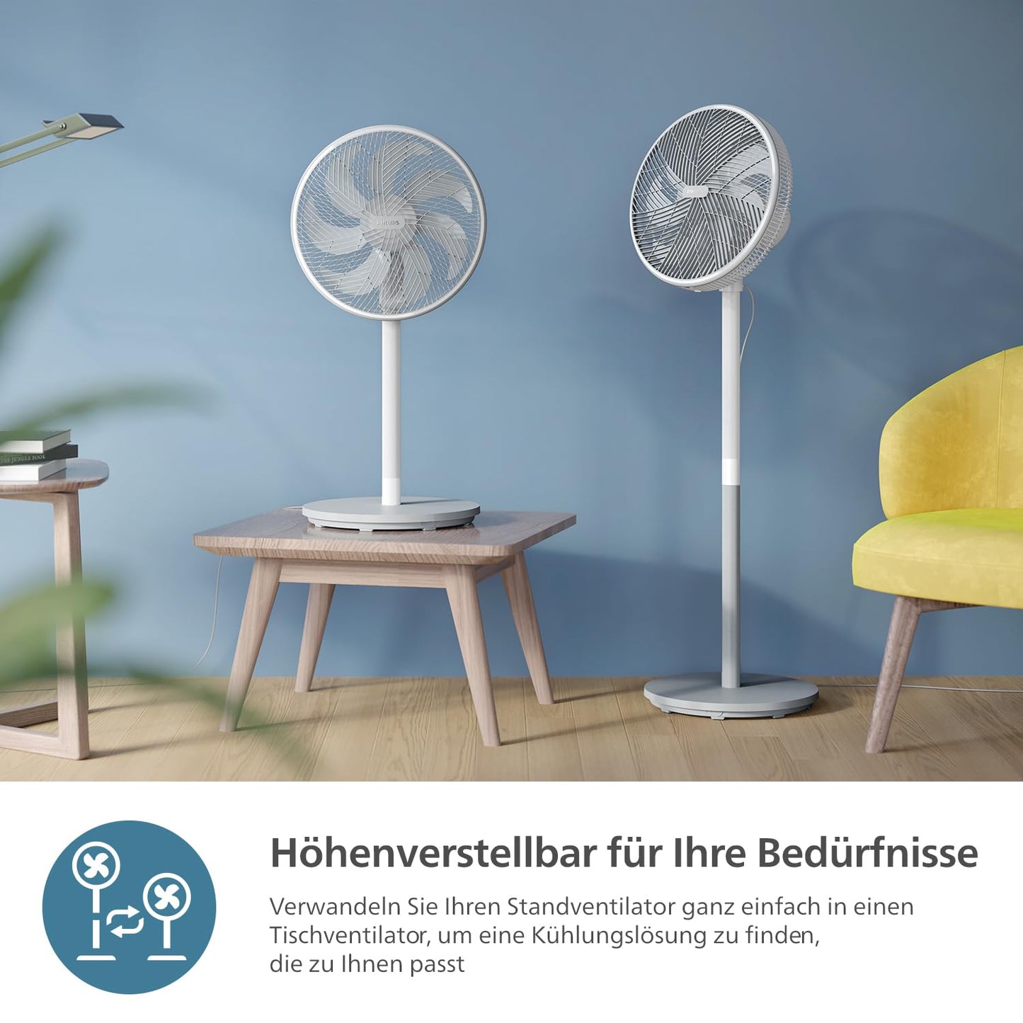 Philips fan series 2000. Strong & super quiet with SilentWings technology. 19dB. 2-in-1 table & pedestal fan. Tilt & oscillation adjustable. 12 hour timer. White (CX2550/00)