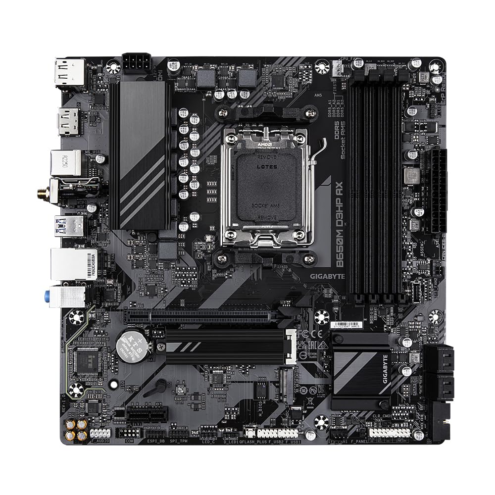Placa de bază GIGABYTE B650M D3HP AX - Seria AMD Ryzen 9000, VRM cu 5+2+2 faze, până la 7600 MHz DDR5 (OC), 2xPCIe 4.0 M.2, LAN 2,5 GbE, WiFi 6E, USB 3.2 Gen 1