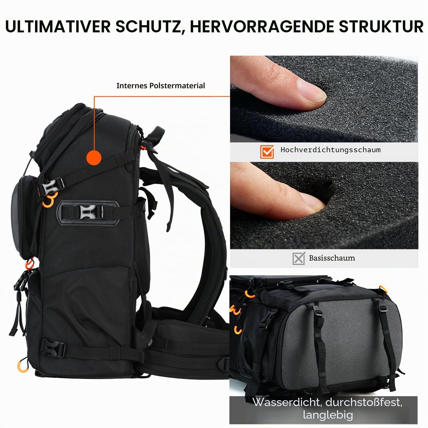 TARION Large camera backpack Camera backpack: Professional DSLR drone backpack with 17.3 inch laptop compartment Hard shell protection made of high-density foam with rain cover Black 30 L - PB02