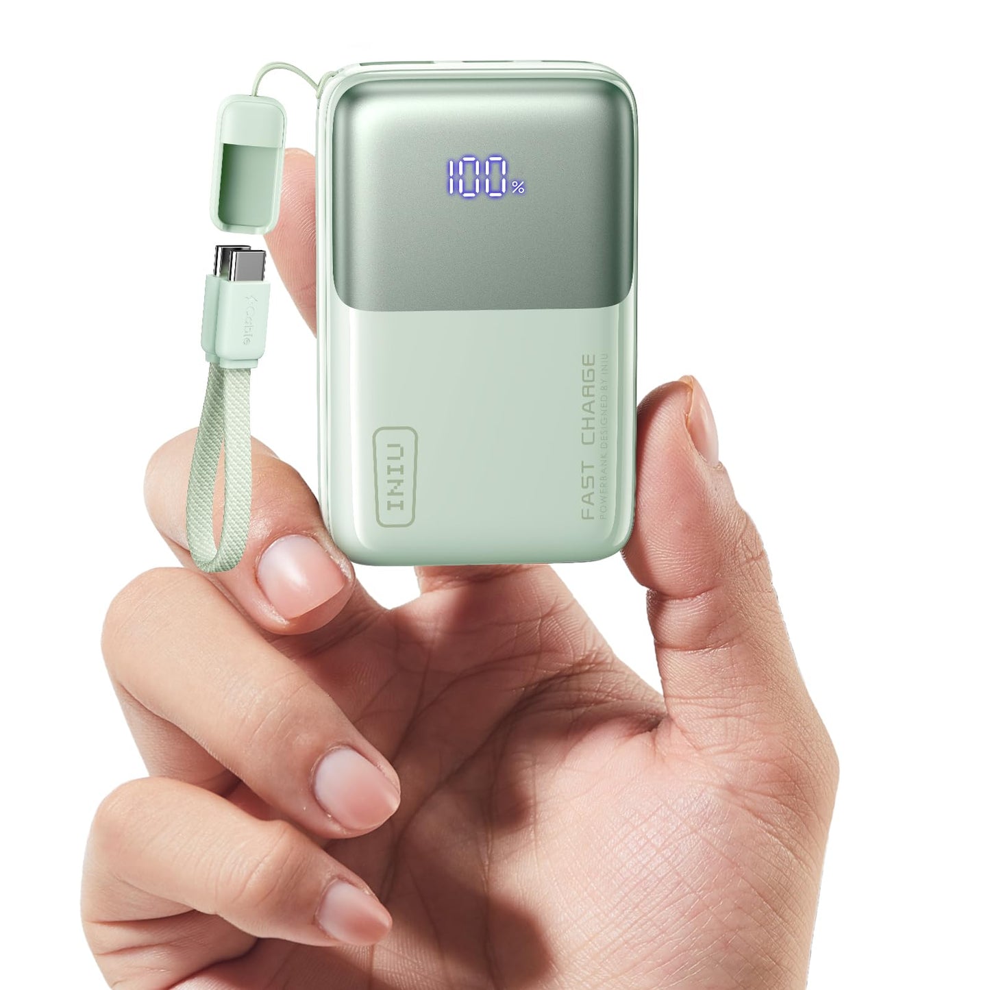 INIU Mini Power Bank, 45W 10000mAh Power Bank Small But Strong (USB C In & Out), Quick Charge Function PD3.0 External Mobile Phone Batteries, Compatible with iPhone 17 16 15 Pro Max Mini Samsung S24, Delicate Green - P50