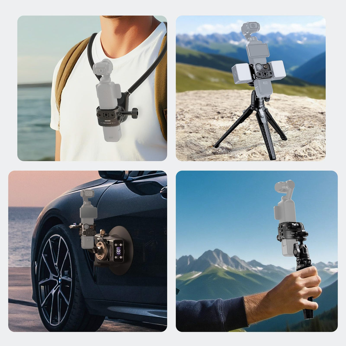 NEEWER Pocket 3 Cadru & Adaptor pentru cameră de acțiune compatibil cu DJI Osmo Pocket 3 & Action 2 Magnetic Mount, rig din aliaj de aluminiu cu gimbal și filet de 1/4" Cold Shoe pentru extinderea accesoriilor, AC009 PRO