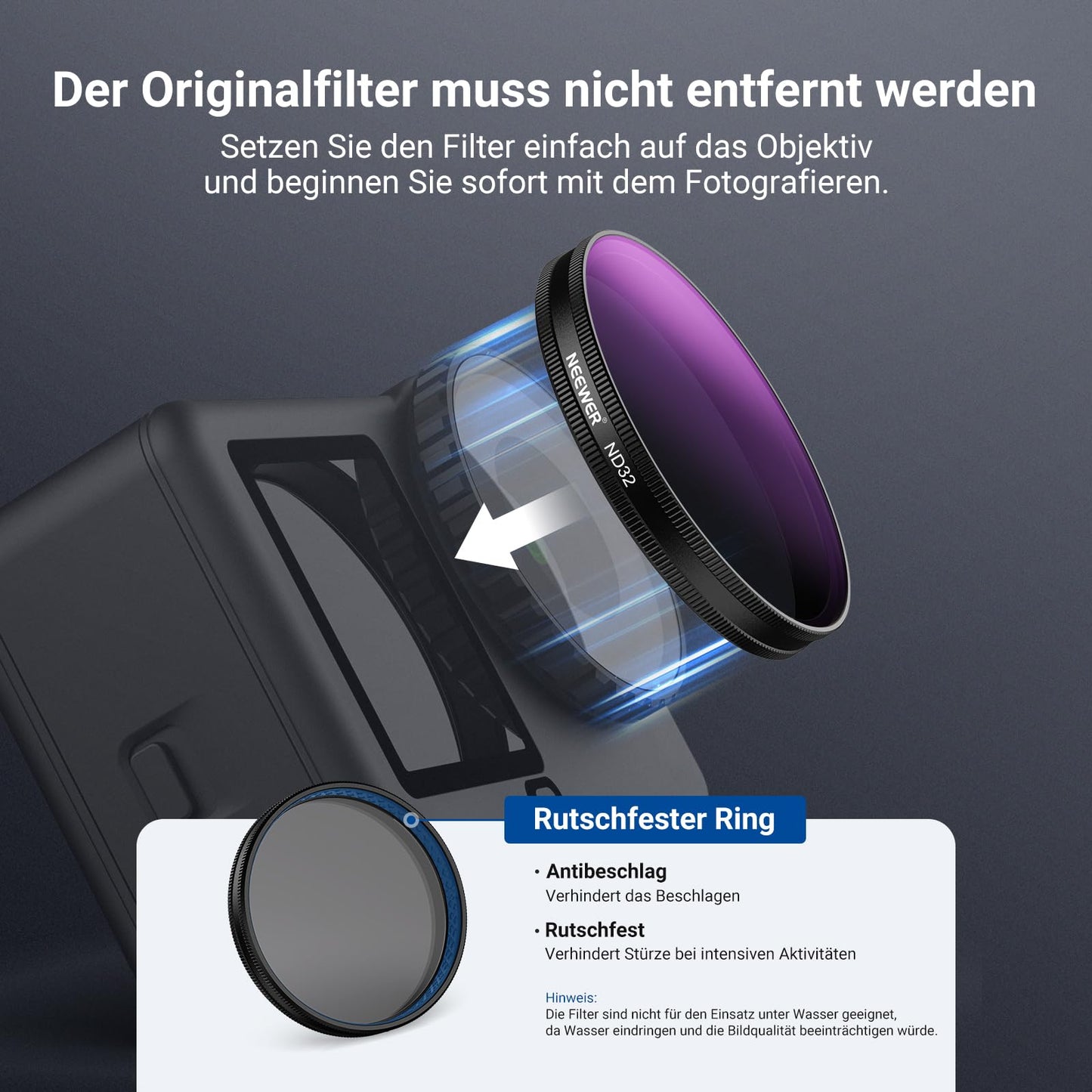 NEEWER CPL + ND Filter Set Compatible with DJI Osmo Action 6 only, ND8/16/32/64/1000 Adjustable circular polarizing filter gray filter, screw-on multi-coated HD Action Cam photo accessories, FL-B2 - 10107806