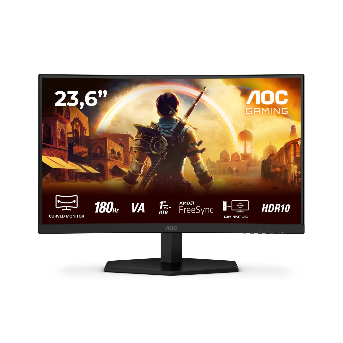 AOC C24G42E 24 inch curved, FHD gaming monitor, 180Hz, VA panel, 4ms GtG, HDR10, FreeSync, speakers, (1920x1080 HDMI 2X 2.0 DP 1x 1.4) black