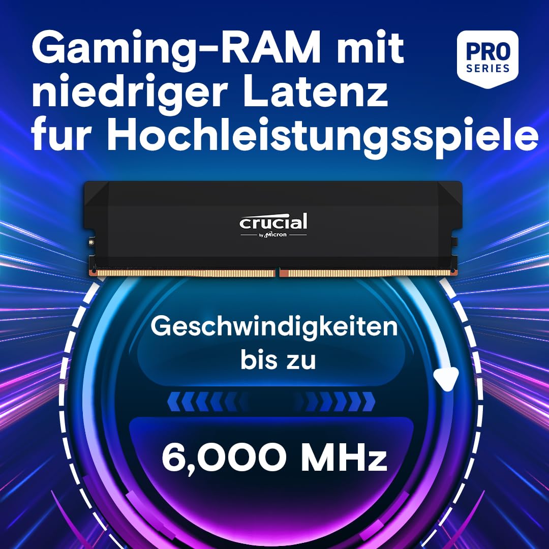 Crucial Pro DDR5 RAM 32GB Kit (2x16GB) 6000MHz CL36, Overclocking Gaming, Intel XMP 3.0 / AMD Expo, PC Computer Memory, Black - CP2K16G60C36U5B