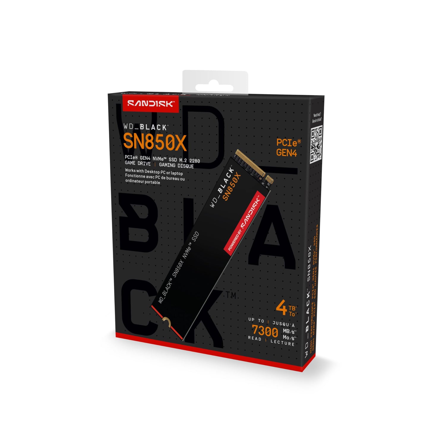 WD_BLACK SN850X NVMe SSD 4TB internal SSD (gaming memory, PCIe Gen4 technology, read 7,300 MB/s, write 6,600 MB/s) black - WDS400T2X0E