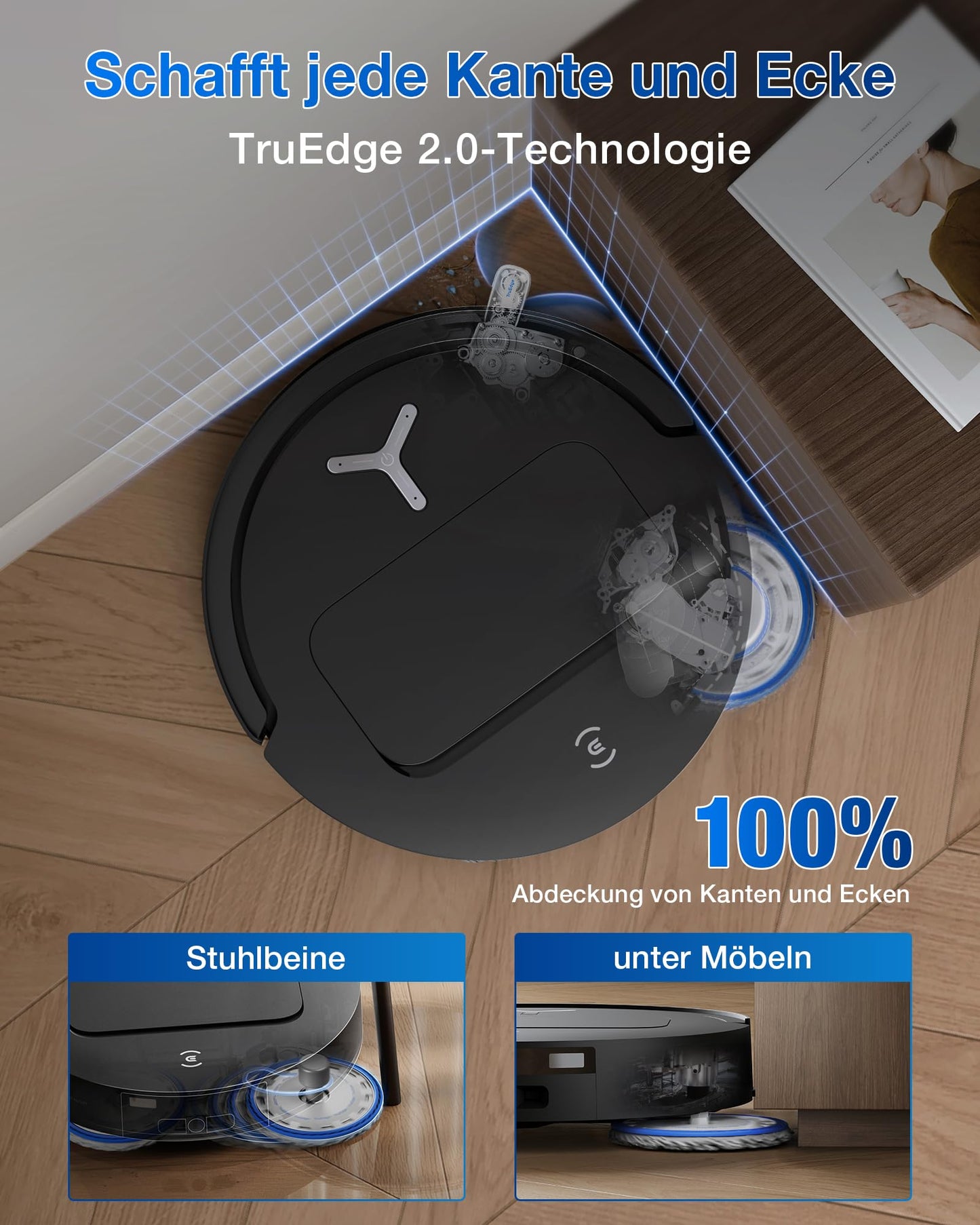ECOVACS DEEBOT T50 Omni Gen2 robot vacuum cleaner with wiping function, 21,000 Pa, extendable side brush and mop, ZeroTangle 2.0, mop wash with 75°C hot water, all-in-one station, 81 mm, silver black