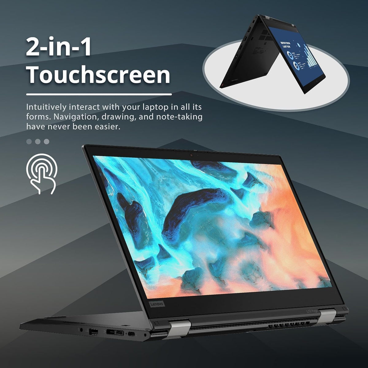 Lenovo, Notebook Intel Core i5, Notebook with Touch Screen Display, HD 14 inches, RAM 8 GB, SSD 512 GB, Win 11 Pro, Office 2021 Package, Italian Warranty (refurbished) Mouse + 32 GB Pendrive - v15