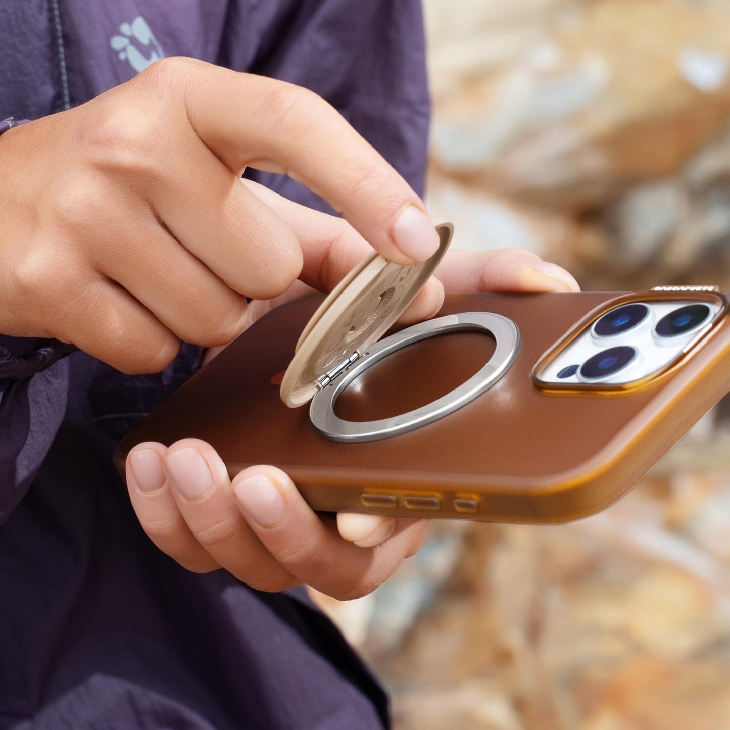 PopSockets Kick-Out Grip for MagSafe, Adjustable Stand for Portrait or Landscape Format, Magnetic Holder, Brown - Latte - 807625