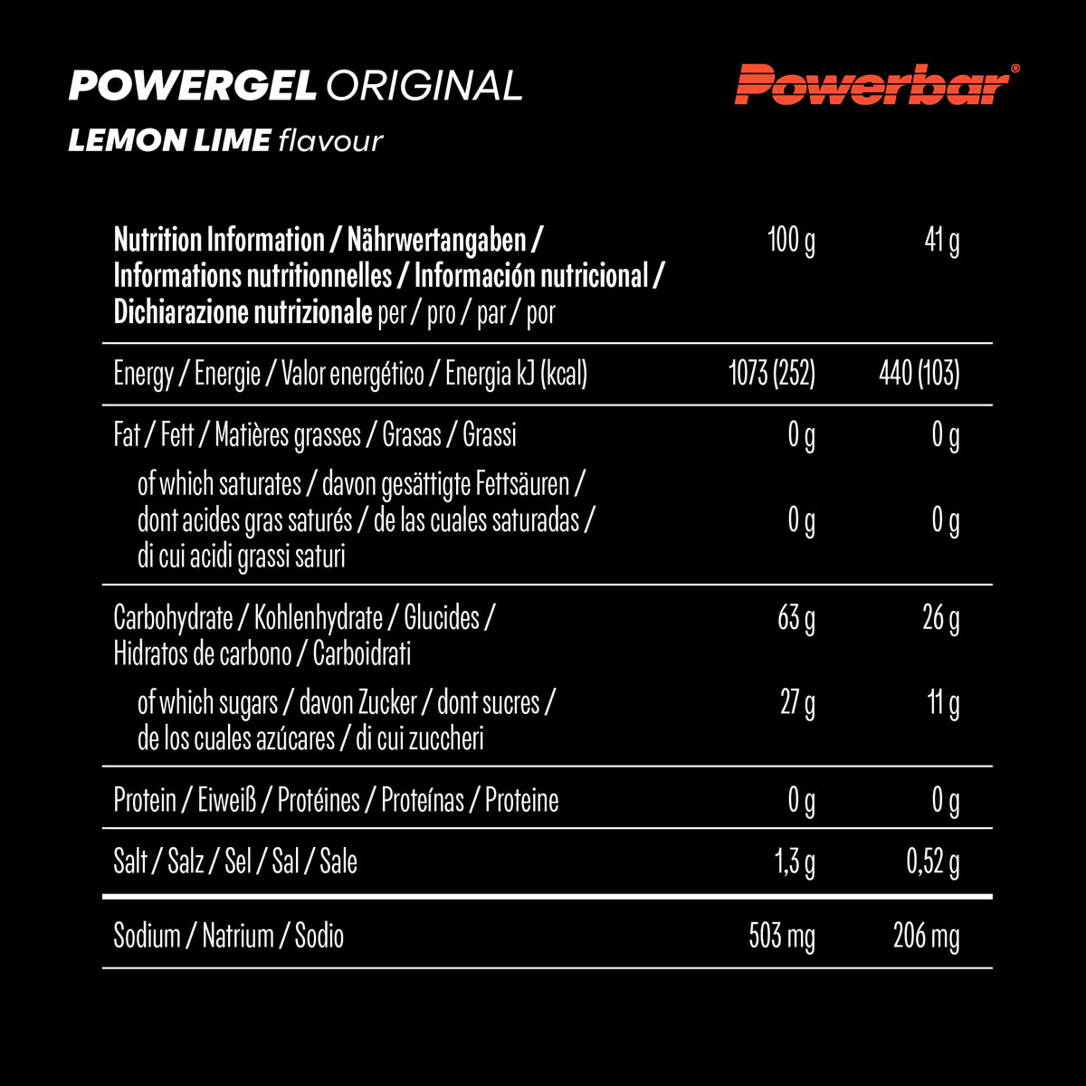 Powerbar - PowerGel Original - Lămâie Lime - 12x41g - Gel energetic cu conținut ridicat de carbohidrați - Sodiu - fără cofeină - 22010410