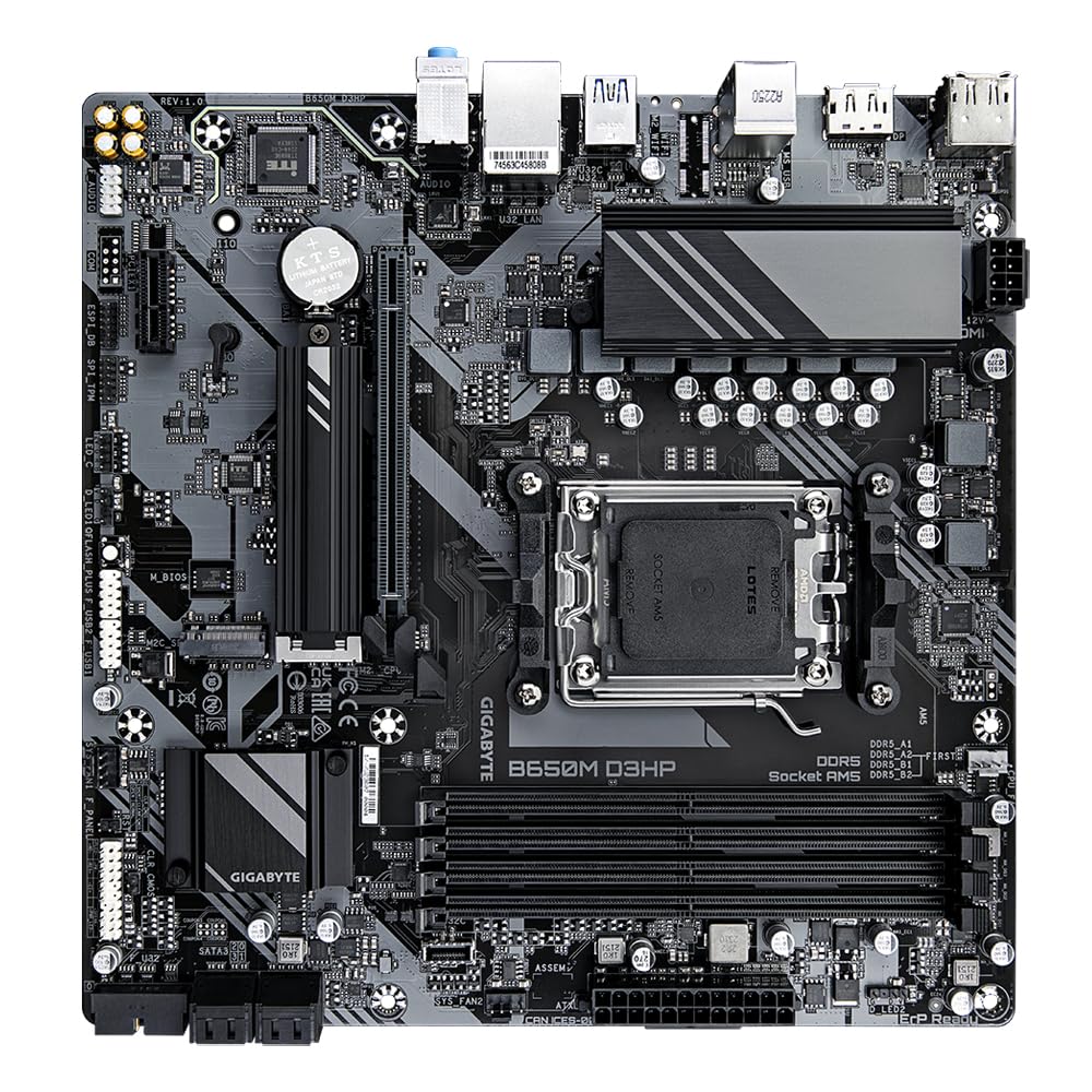 Placa de bază GIGABYTE B650M D3HP - Seria AMD Ryzen 9000, VRM cu 5+2+2 faze, până la 7600 MHz DDR5 (OC), 2xPCIe 4.0 M.2, LAN 2,5 GbE, USB 3.2 Gen 1