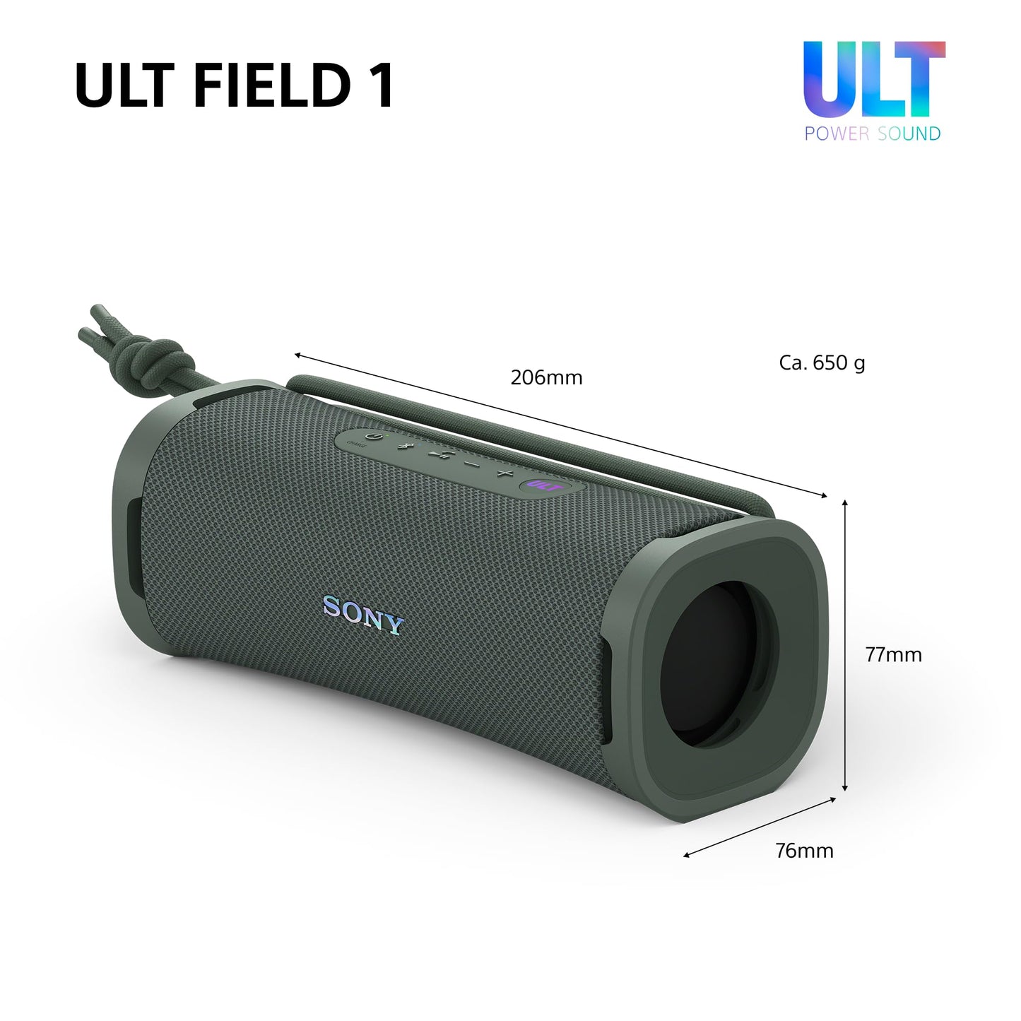 Sony ULT Field 1 - Wireless portable Bluetooth speaker with ULT Power Sound, powerful bass, IP67, waterproof, dustproof, shockproof, 12h battery, clear call quality, outdoor - Forest Gray - SRSULT10H.CE7